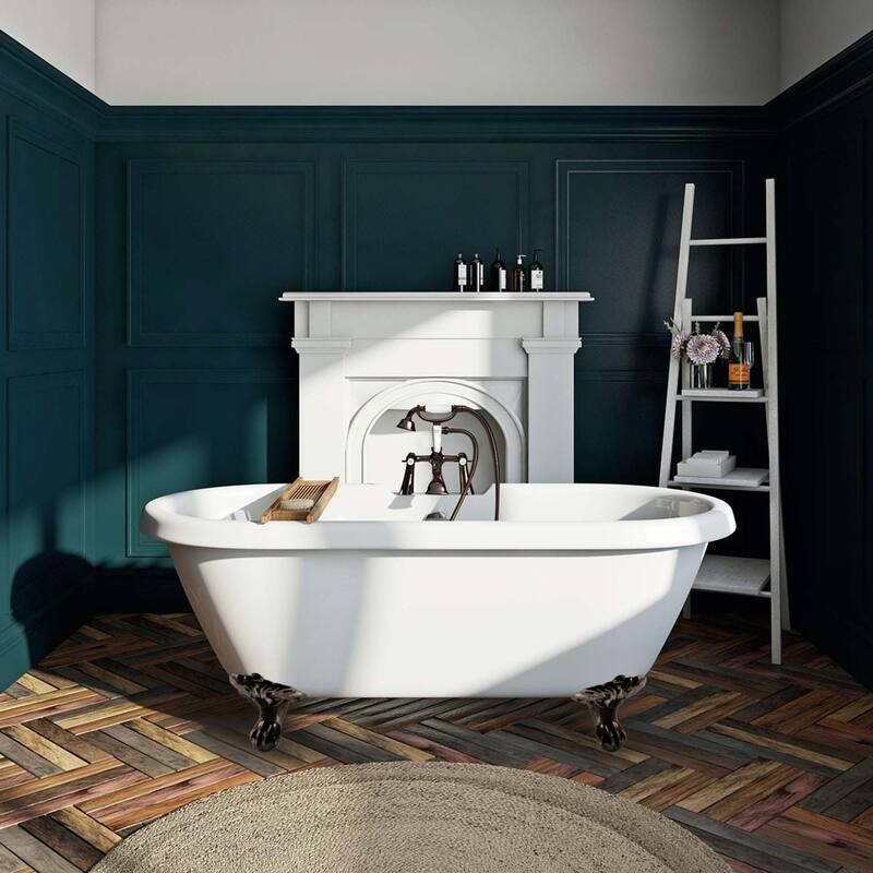 Aqua Eden 67-Inch Acrylic Oval Double Ended Clawfoot Tub