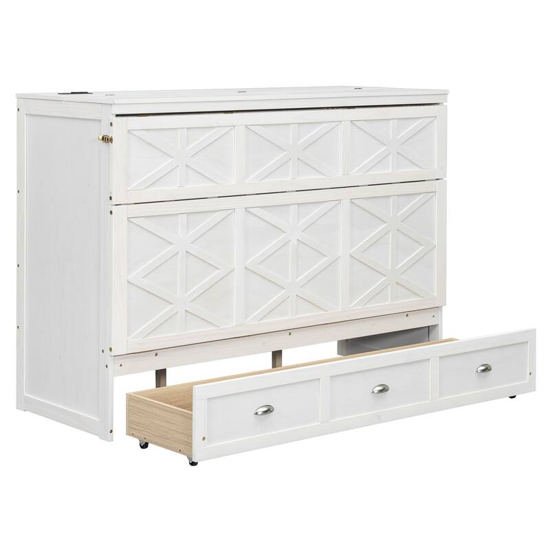 Queen Size Murphy Bed with Storage Drawers and USB Charging Vertical Cabinet Design