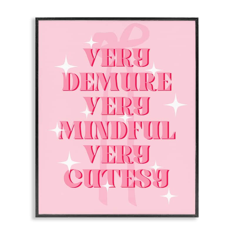 Stupell Pink Demure Mindful & Cutesy Framed Giclee Art Design By Lil' Rue - 16 x 20 - Black