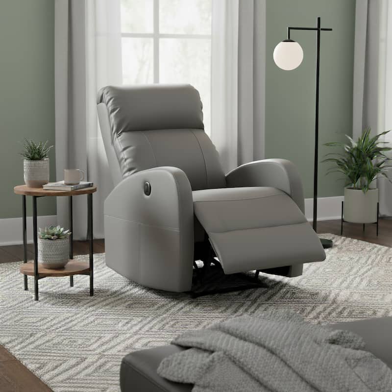 AC Pacific Modern Faux Leather Small Powered Reading Recliner - Grey