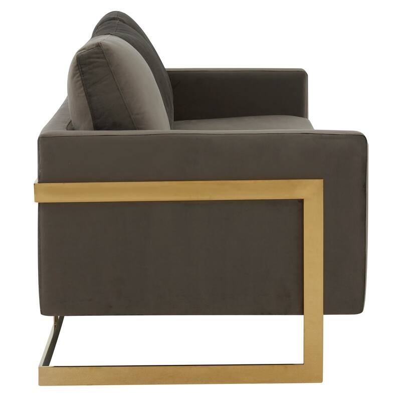 LeisureMod Lincoln Modern Upholstered Velvet Sofa with Gold Frame - 83"