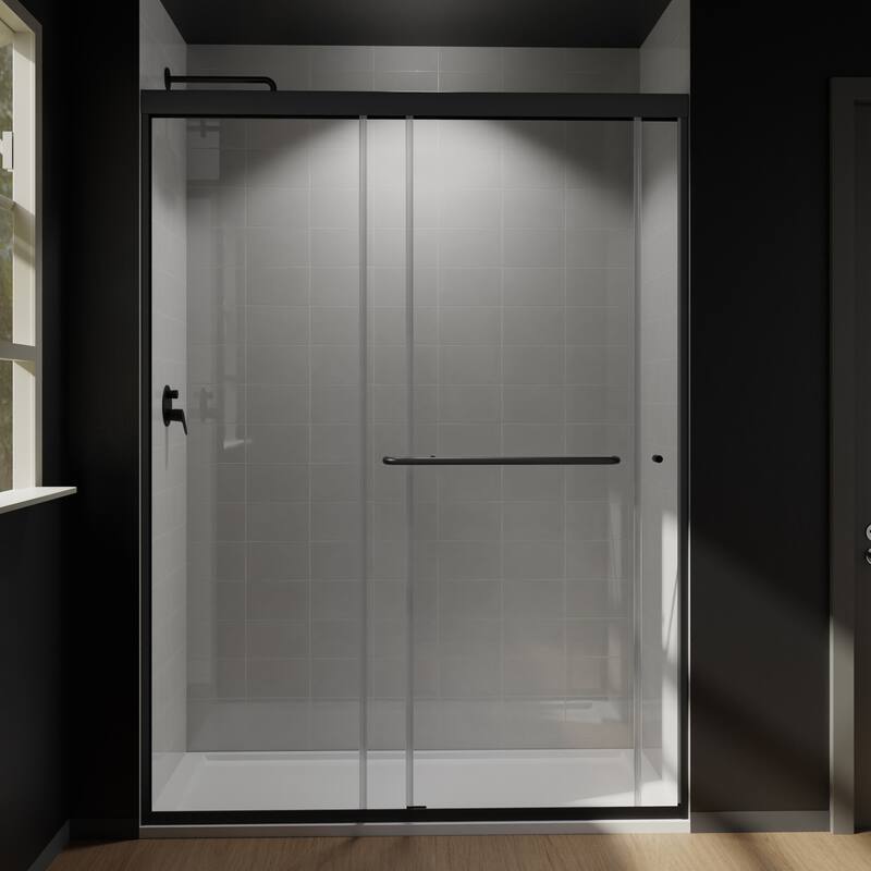 Semi-Frameless Double-sliding Shower Door with Tempered Clear Glass - 54 in.Wx72 in.H