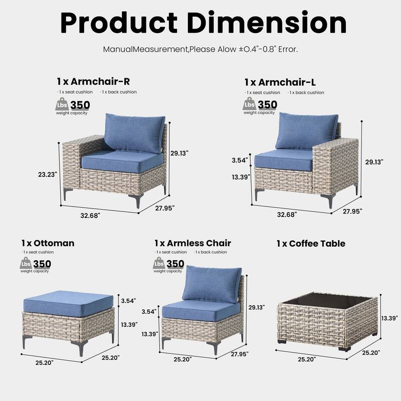 OVIOS 5-Piece Outdoor Chaise Lounge Sofa Set​