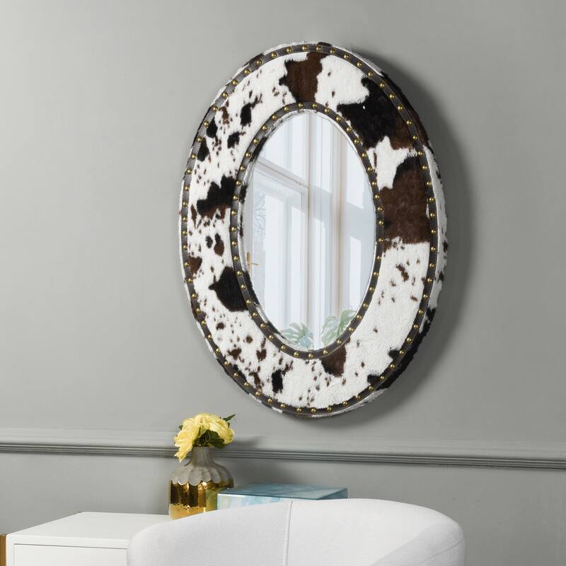 Cow Hide Mirror - Faux Animal Printed with Hammer Nail Trim
