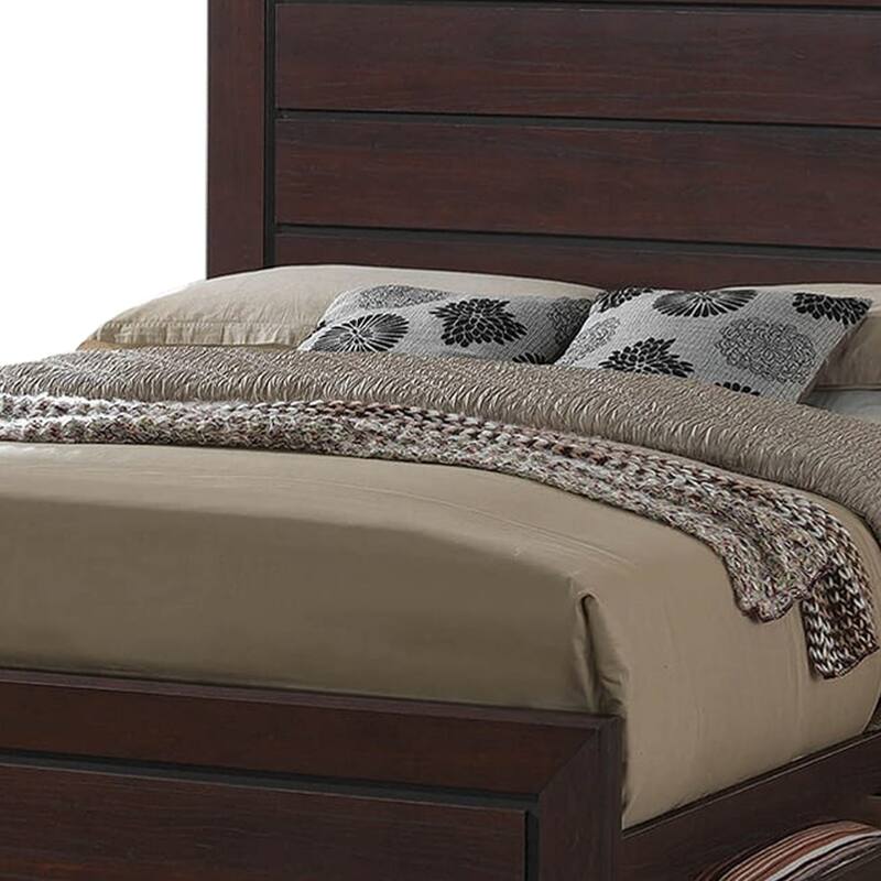 Wooden Eastern King Size Bed with Two Storage Drawers, Brown