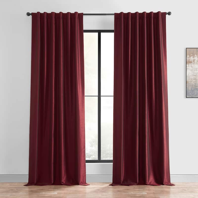 Exclusive Fabrics Textured Faux Dupioni Silk Thermal Blackout Curtains (1 Panel) - 50 X 84 - Ruby
