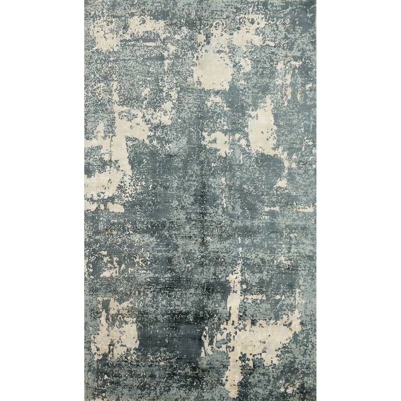 Hand Knotted Oriental Viscose Silk Carpet Modern Abstract Greys & Charcoal Abstract Area Rug - 7' 10'' X 4' 10''