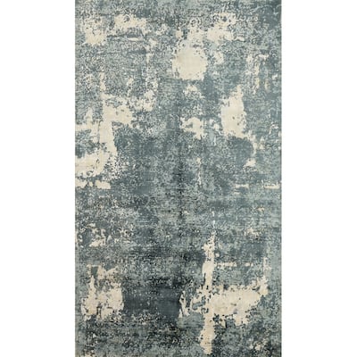 Hand Knotted Oriental Viscose Silk Carpet Modern Abstract Greys & Charcoal Abstract Area Rug - 7' 10'' X 4' 10''