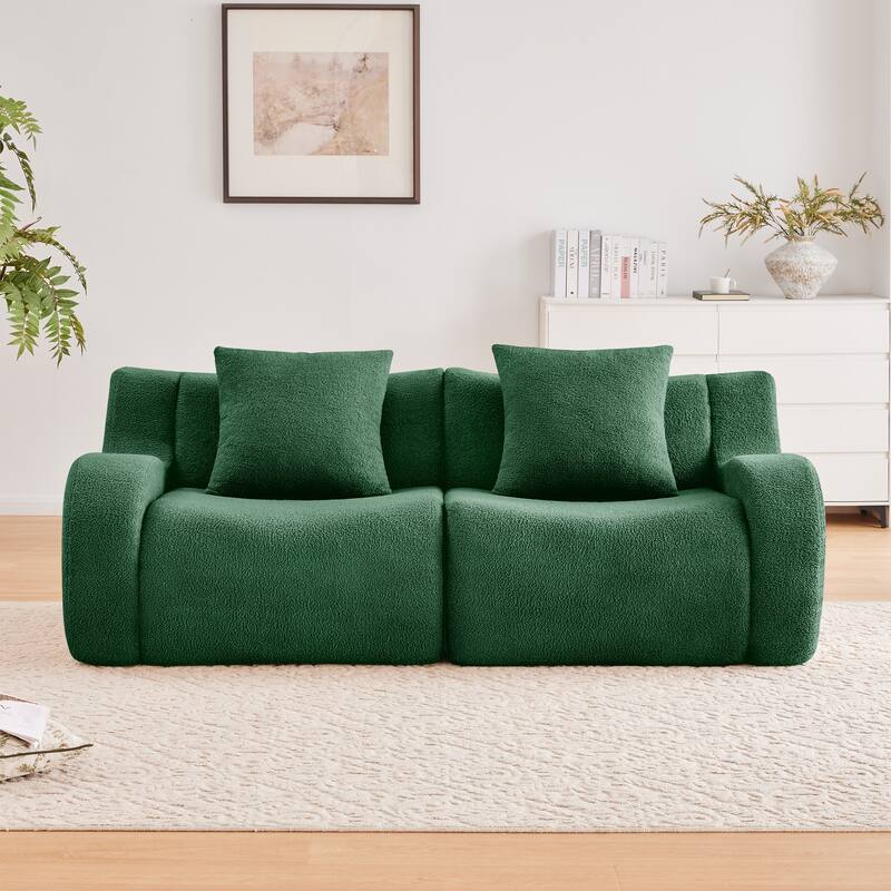 Soft Teddy Fabric Boneless Sofa, No Assembly Required Streamlined Design, Anti-Slip Design, 32D High Density Sponge