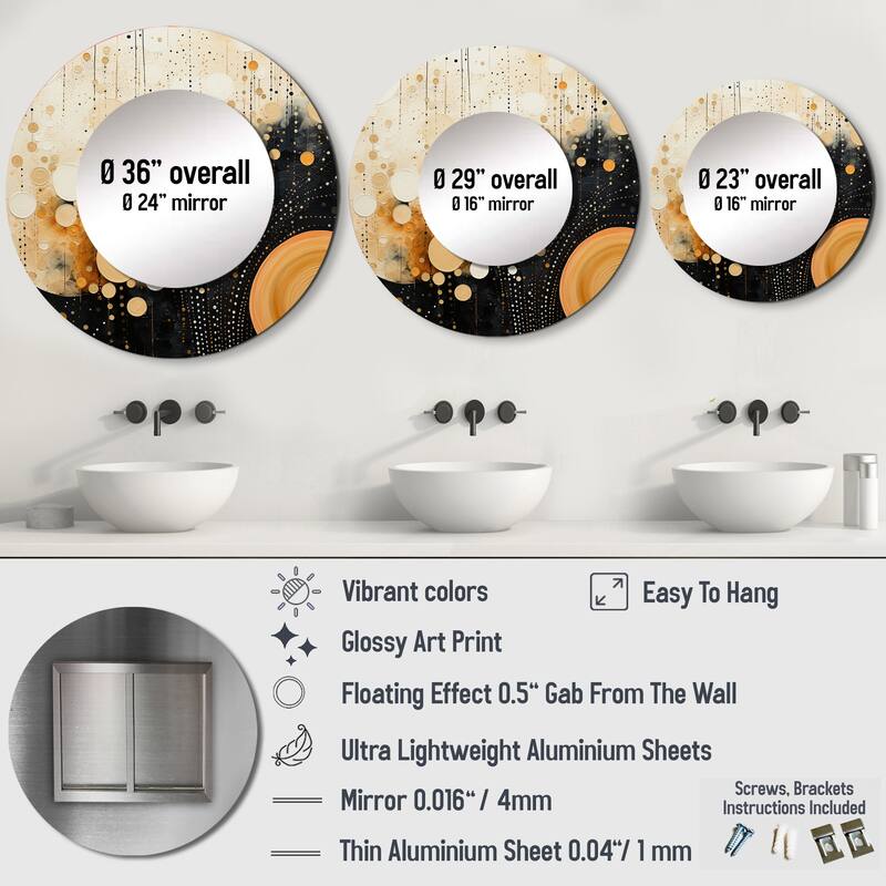 Designart "Monochrome Medley IV" Abstract Collages Round Mirror Wall Decor - Modern Black Living Room Mirror