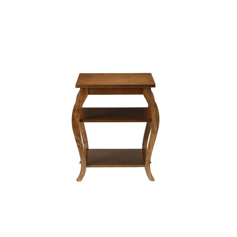 HomeRoots 23" Black Wood Bow Leg End Table With Two Shelves - 20" W x 18" D x 23" H