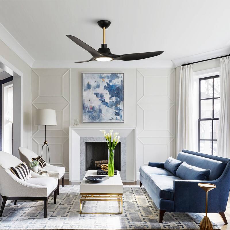 52" Modern Black Dimmable Propeller Smart Ceiling Fan with Light and Remote, App Control, Voice Control