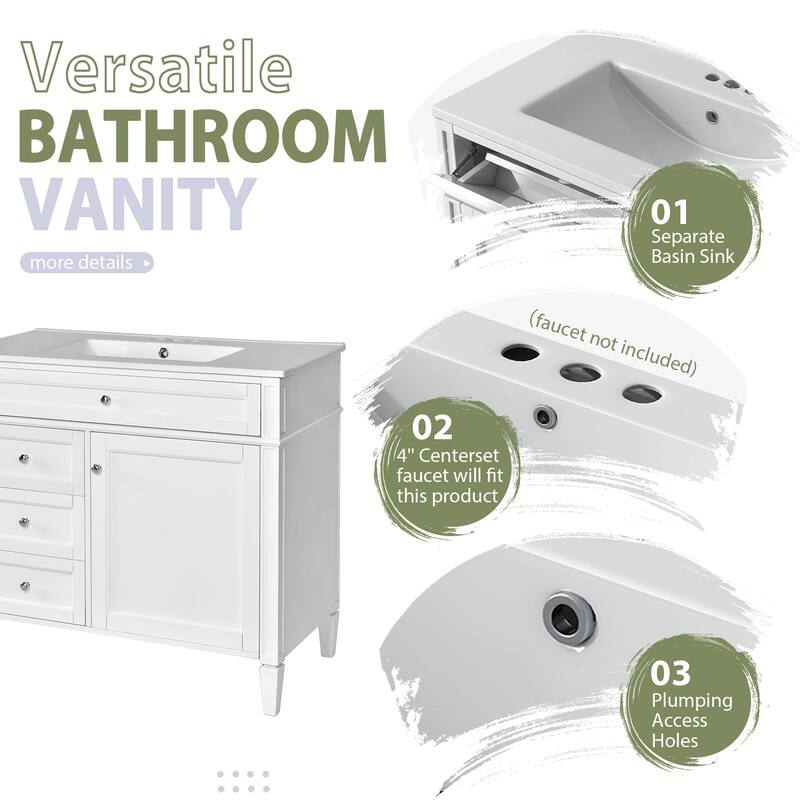 GDFStudio - Carramore Modern Bathroom Vanity Set with Ceramic Sink, Medicine Cabinet, 2 Soft Closing Doors & Drawers - 36'W