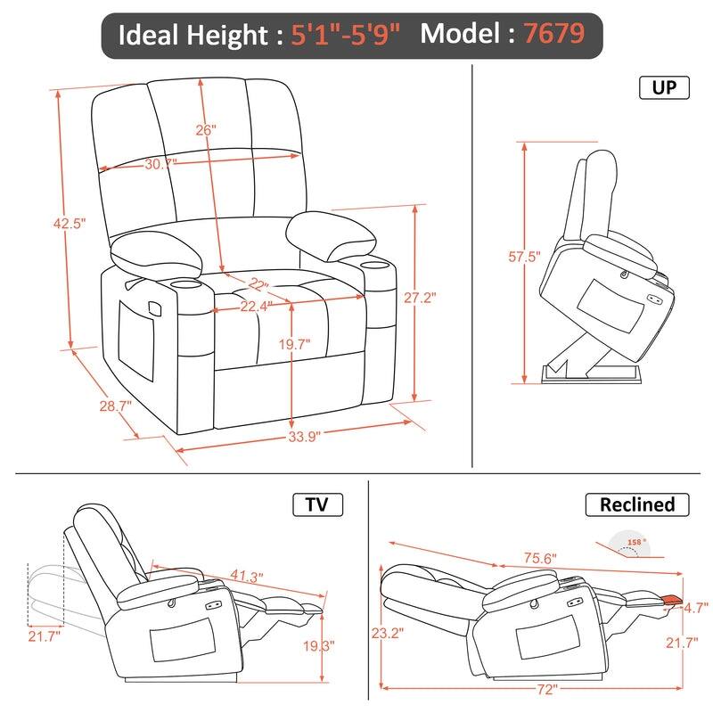 MCombo Dual Motor Power Lift Recliner Chair for Elderly, Massage and Heat, Fabric 7680