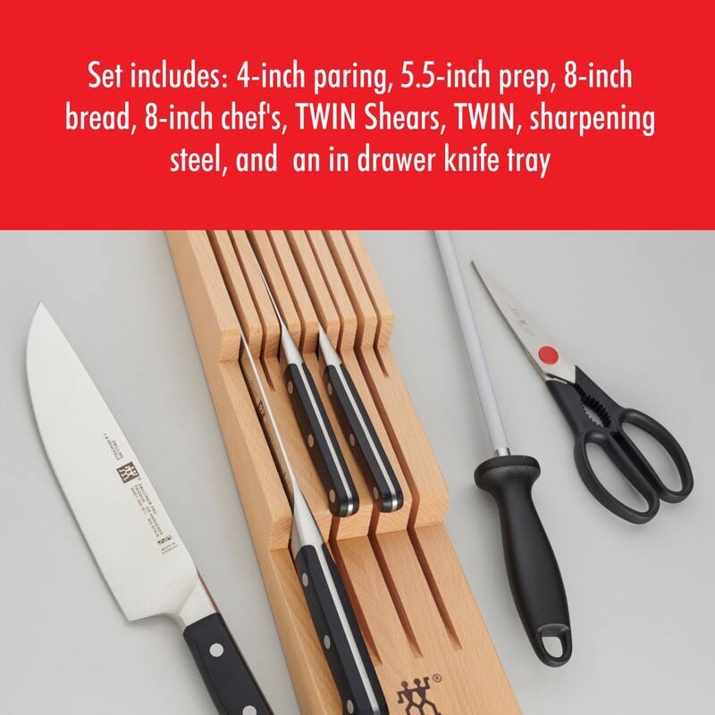 ZWILLING Pro 7-pc Knife Block Set with In-Drawer Knife Tray - Natural
