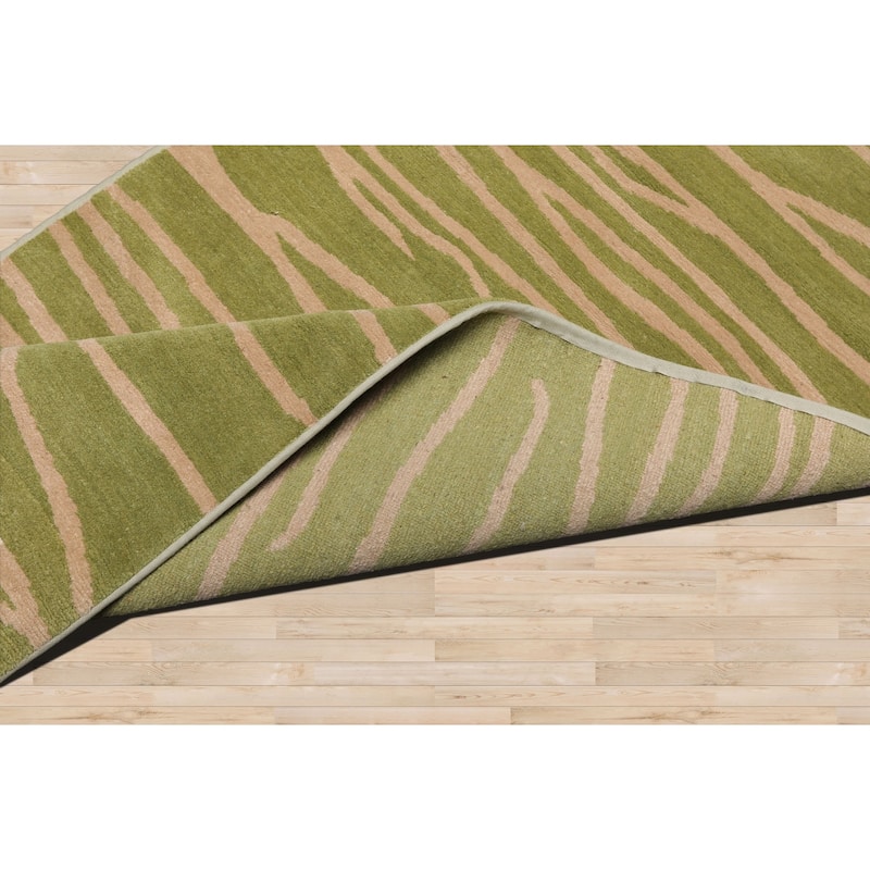 Lime Hand Knotted Wool Runner Graphic Tibetan Rug 2'8"x9'10" - 2' 8'' x 9' 10''