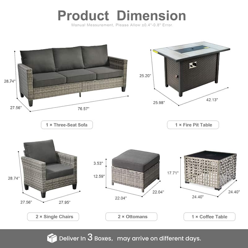 XIZZI 7-Piece Outdoor Patio Wicker Furniture Set with Fire Table