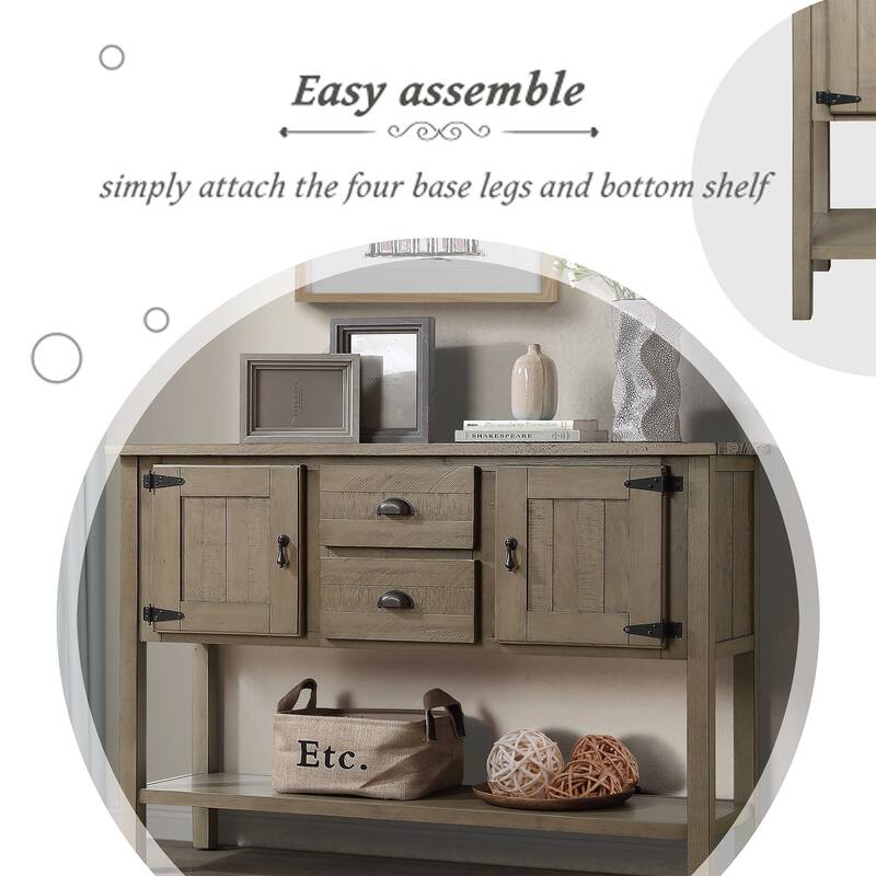 Solid Wood Sideboard Console Table with Drawers Cabinets and Bottom Shelf