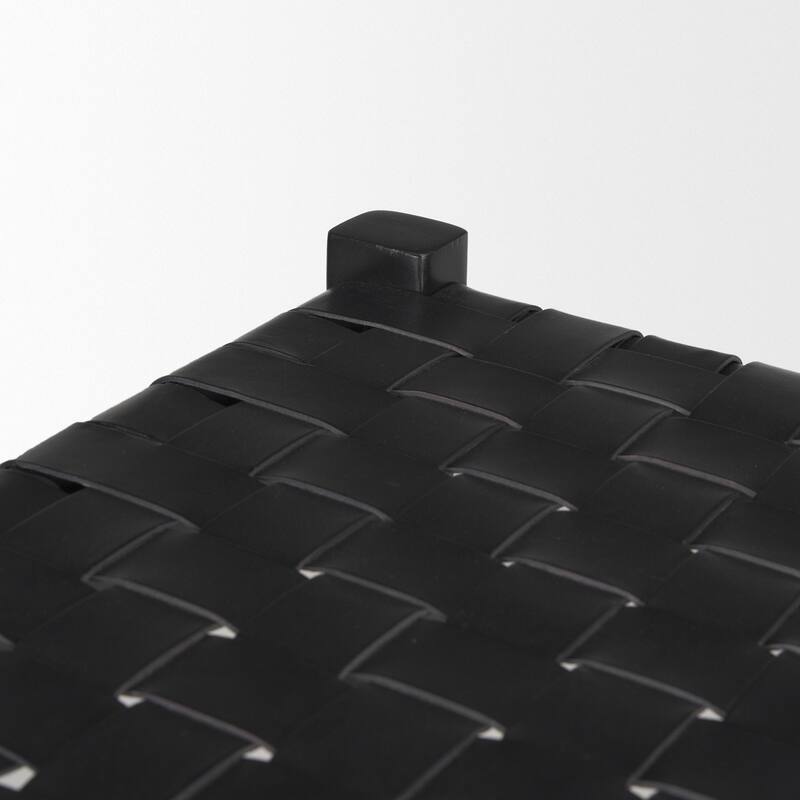 Shane Black Wood w/ Woven Black Leather Bench - 52.0L x 16.5W x 18.8H