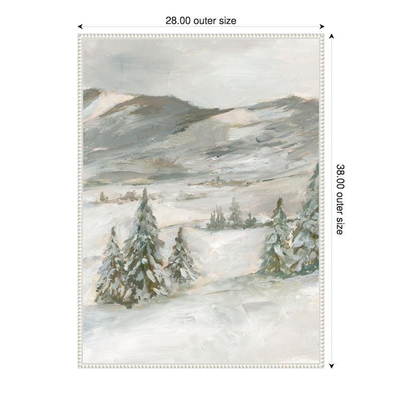 Snowy Slopes I by Ethan Harper Framed Canvas Wall Art Print - Sylvie Beaded White - 28 x 38 in