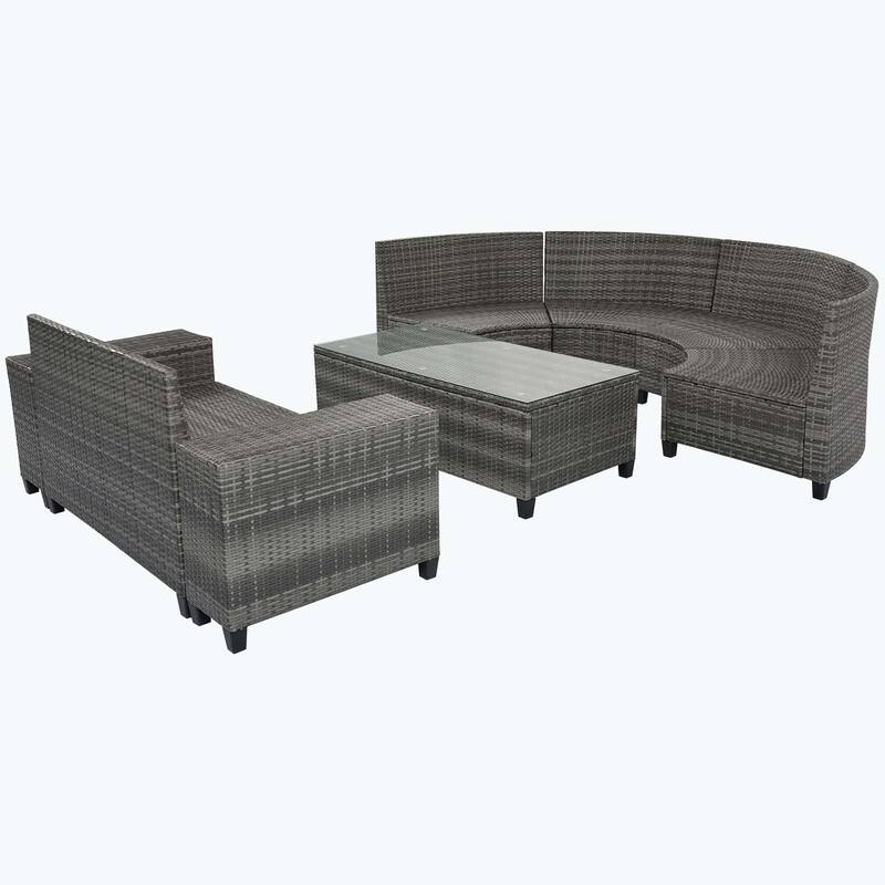 8pieces Outdoor Wicker Round Sofa Set,HalfMoon Sectional Sets All