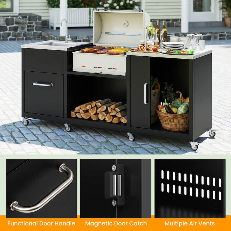 Costway 80" Outdoor Grill Table with Sink Drainage Cabinet Removable - See Details