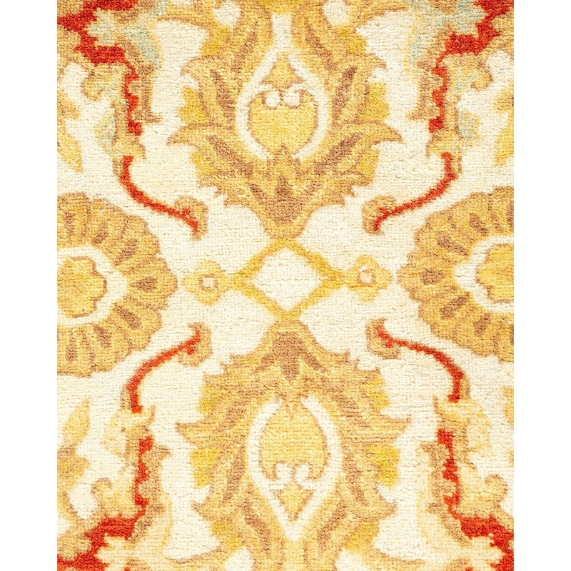 Overton Hand Knotted Wool Vintage Inspired Traditional Ottoman Ivory Area Rug - 4' 2" x 6' 3"