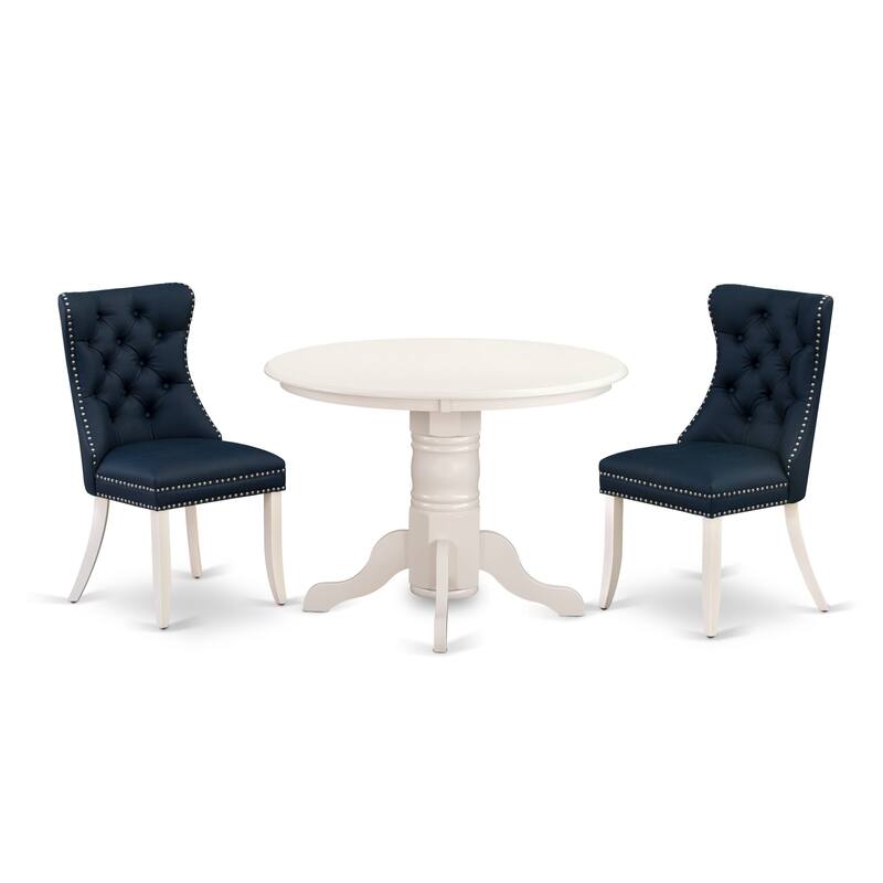 East West Furniture Dining Table Set Consists of a Round Kitchen Table and Upholstered Chairs, Linen White (Pieces Options)