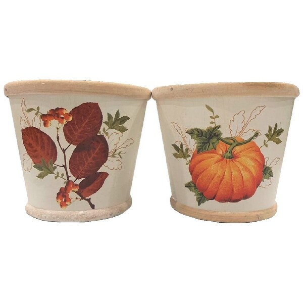 Homvare 4.5" Round Fall Woodchip Pot Cover 2 Assorted Styles - White