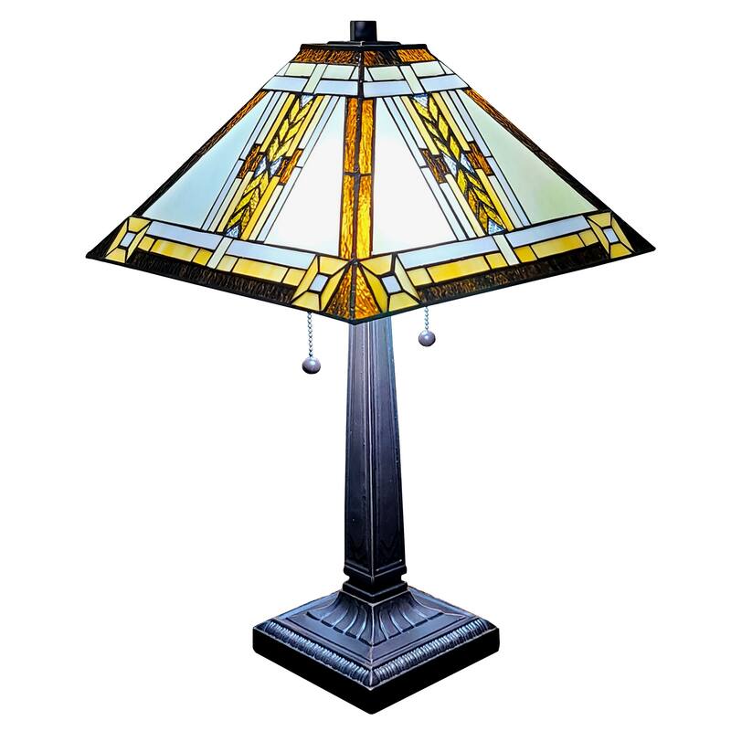 Tiffany Style Table Lamp Mission 23" Tall Stained Glass Amora Lighting