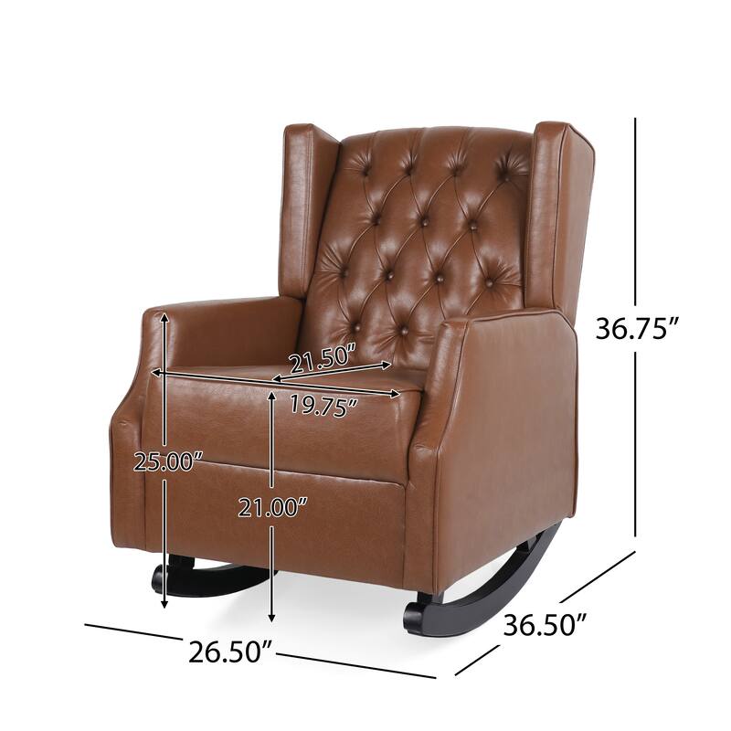 Light Brown Modern 26.5" High Back PU Upholstered Button Tufted Rocking Chair with Wing Back for Living Room