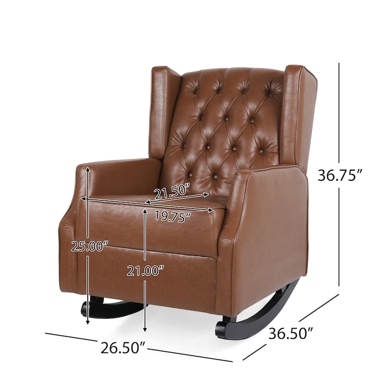 Modern 26.5" High Back PU Upholstered Button Tufted Rocking Chair with Wing Back for Living Room