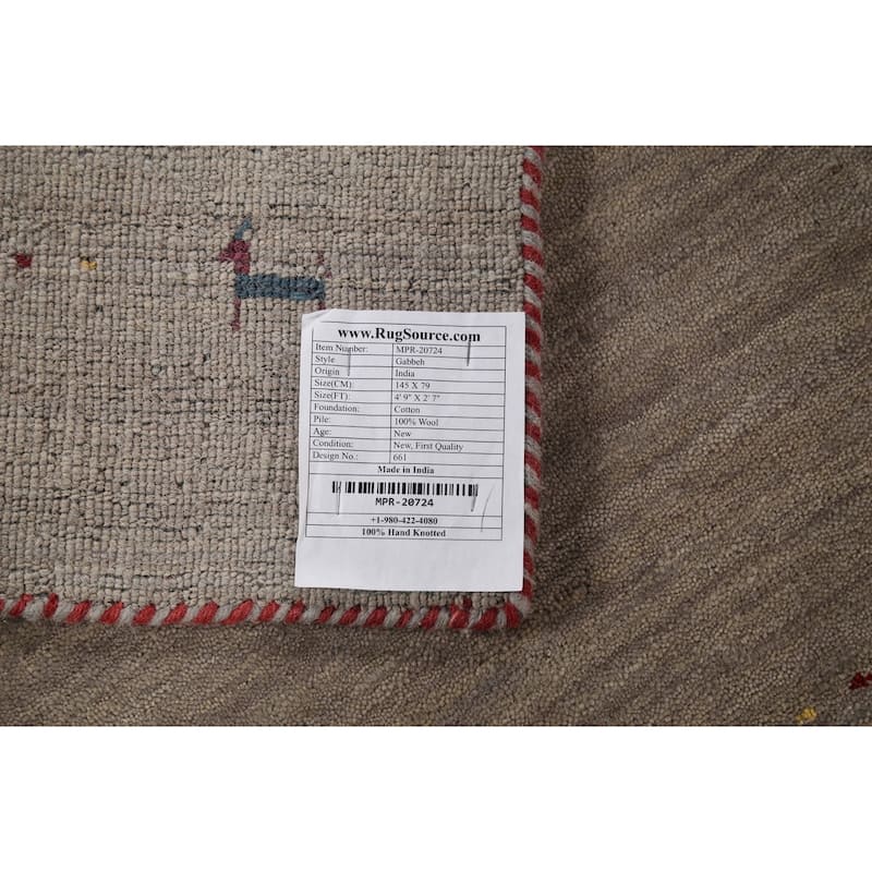 Tribal Gabbeh Indian Accent Rug Hand-Knotted Oriental Wool Carpet - 2'7"x 4'9"