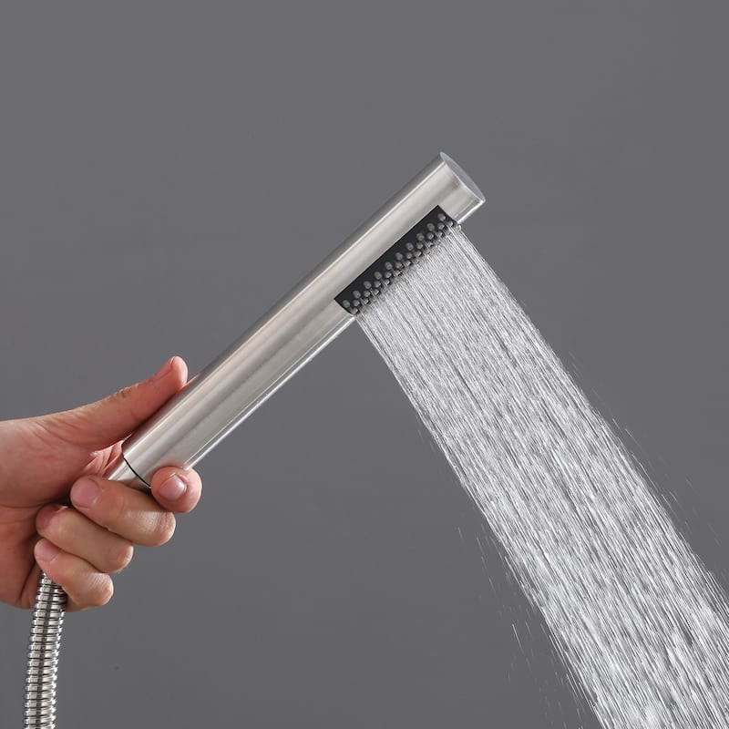 47"H Stainless Steel Floor Mounted Outdoor Shower Faucet with Footwash Spout
