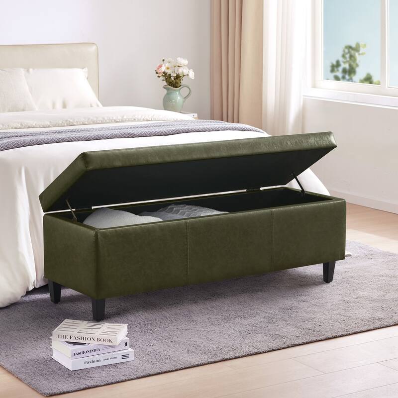 50.3" x 17.50" x 18" Upholstered Rectangular Storage Ottoman-Faux Leather