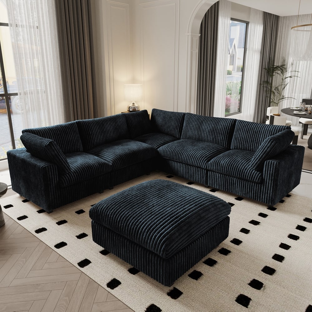 Modular Sectional Couch, Convertible V Shaped Sofa for Living Room, 5 Seat Comfy Modular Sofa With Chaise Ottoman