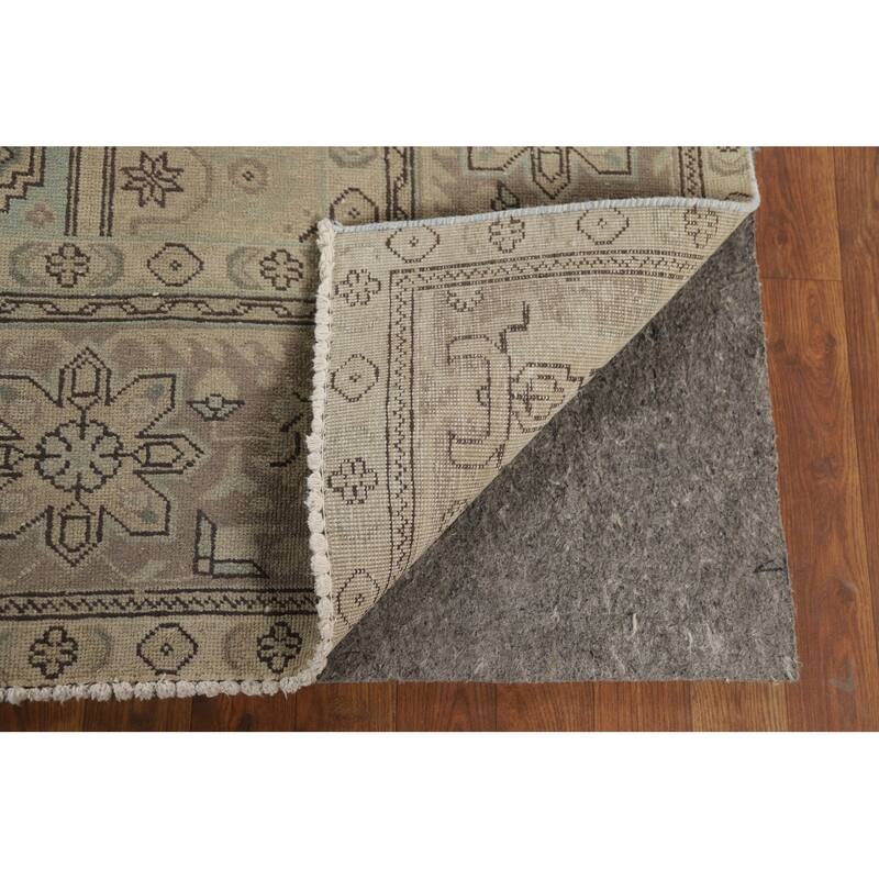 Distressed Geometric Tabriz Vintage Persian Rug Handmade Wool Carpet - 9'7" x 13'1"