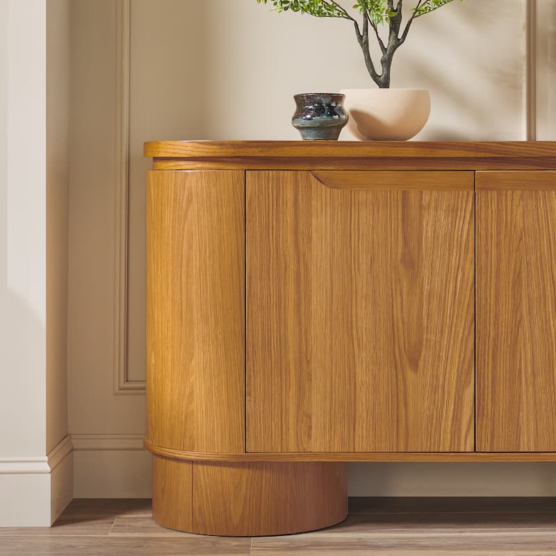 Walker Edison Modern Large Curved Solid Oak Wood Veneer Sideboard