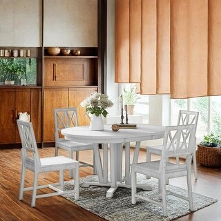 5-Piece Extendable Dining Table Set Round Trestle Table and 4 Cross ...