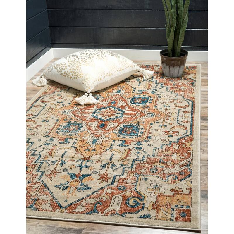 Traditional Hadeya Collection Area Rug - Blue-Brown - 5'x8'
