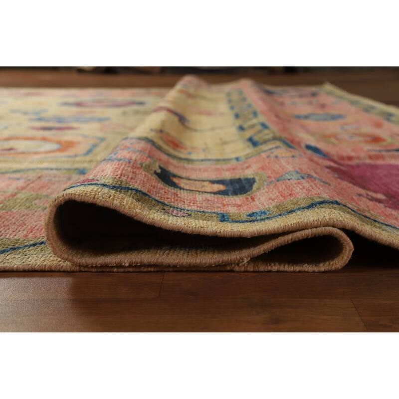 Hand Knotted Oriental 100% Wool Carpet Transitional All-Over Yellow & Gold Oushak Area Rug - 12' 11'' X 8' 11''