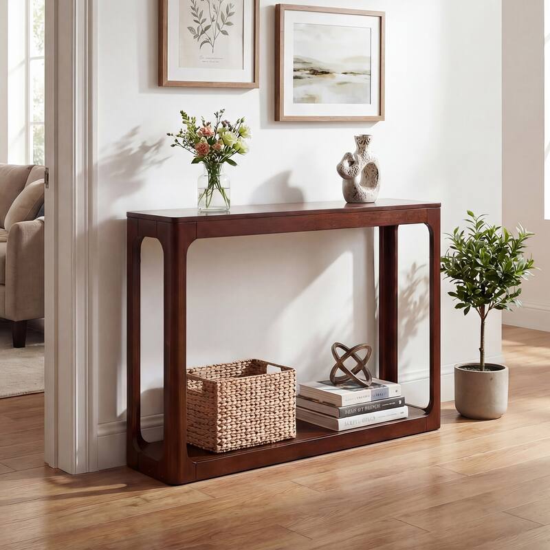 Gymax 47'' 2-Tier Mid Century Entryway Table w/Storage Shelf Solid