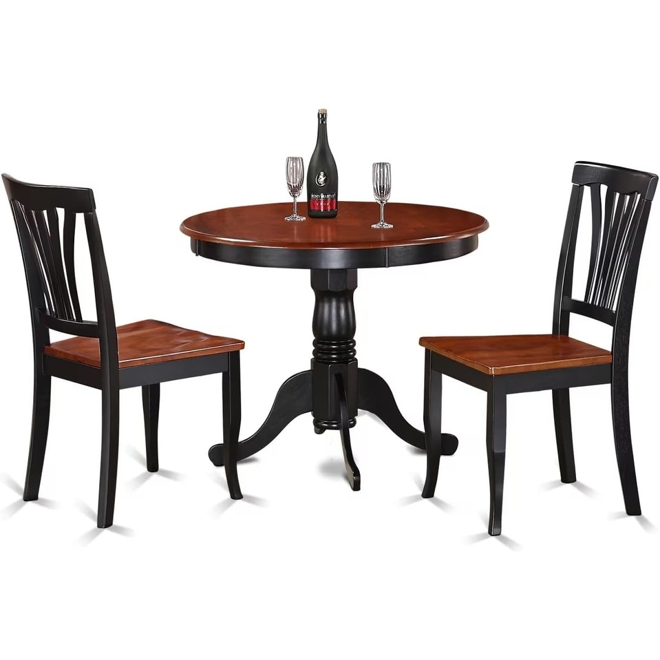 3-Piece Round Dining Table Set with 2 Chairs, 36x36 Inch, Black & Cherry Finish