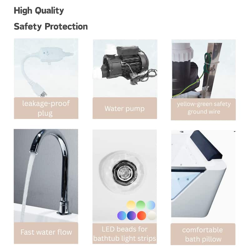 67" Whirlpool Bathtub, Hydrotherapy Jetted Bathtub with Glass Panel