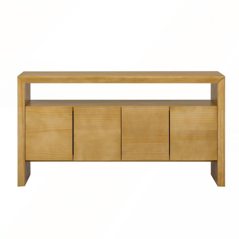 Modern Minimalist Solid Wood Veneer Sideboard with Open Shelf