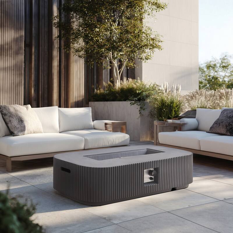 Christopher Knight Home - Lecce Outdoor 48.2" Rectangular MgO Fire Pit Table with 50,000 BTU Burner