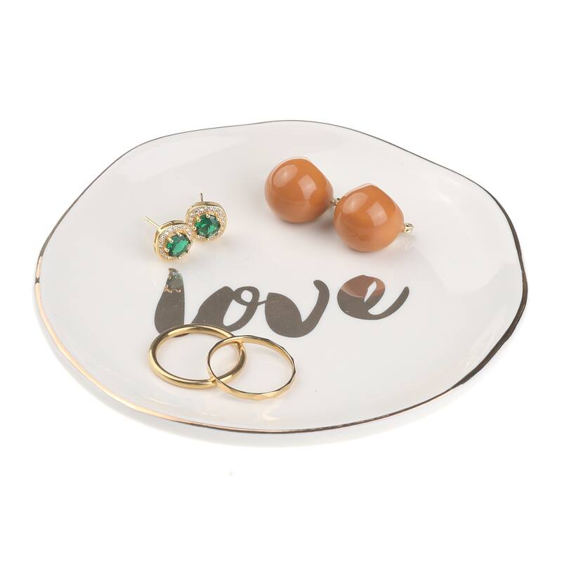 Ceramic Jewelry Tray, Decorative Trinket Ring Dish for Organizing Earrings Necklaces Bracelets Watch Keys 11.5*11.5*1.5cm Love1 - Love1