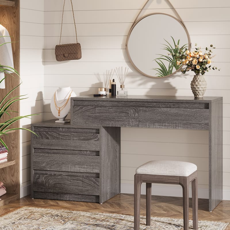 63" Vanity Desk with 5 Drawers, Makeup Table with Removable 3-Drawer Chest