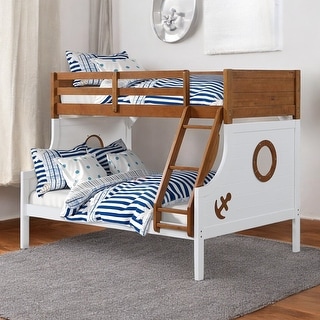 Wooden Twin over Full Bunk Bed with Angled Ladder