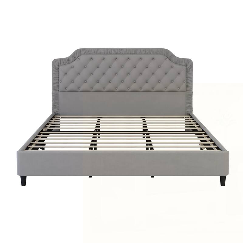 Upholstered Bed with Ruched and Button Tufted Headboard